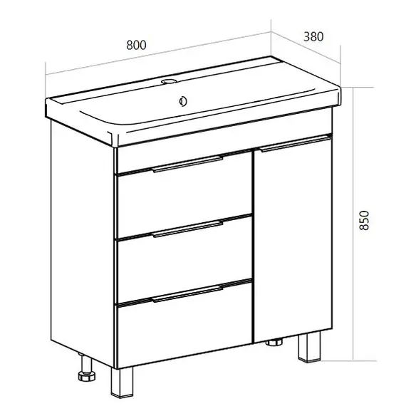Тумба напольная без  раковины  1Marka Gaula 80 , 3 ящика и 1дверца
