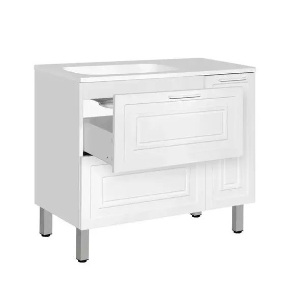 Тумба напольная с раковиной Style Line Альба (2 ящ./корзина) Барселона 90 Левая, Люкс, белый, PLUS