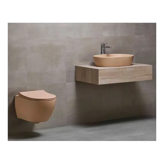 Унитаз подвесной beWash Bogen с сиденьем микролифт латте (бежевый)