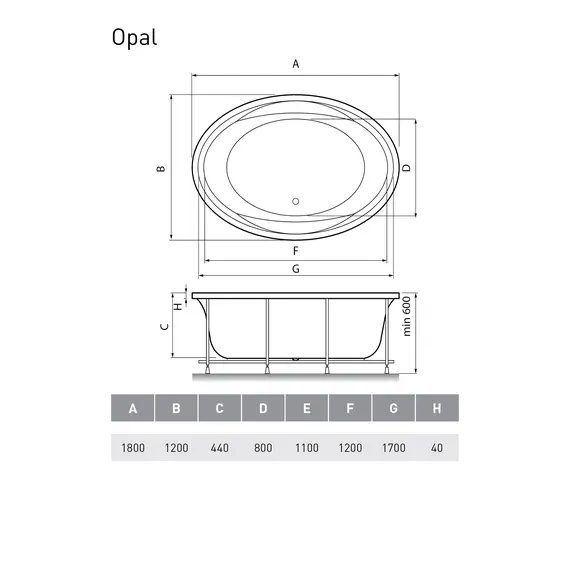 Ванна  акриловая Vayer Opal 180*120