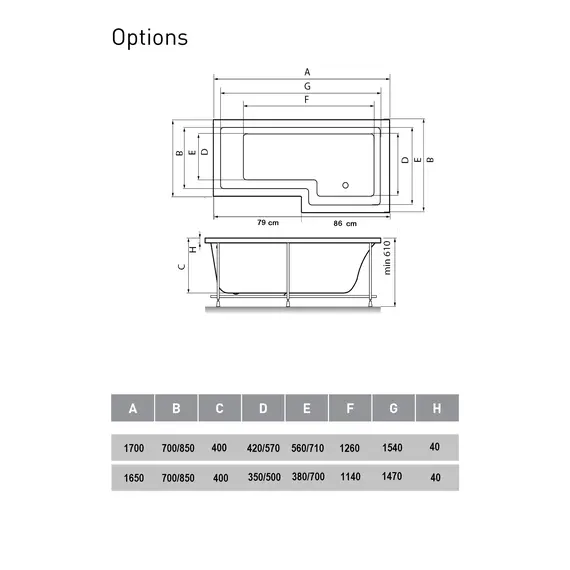 Ванна  акриловая асимметричная Vayer Options