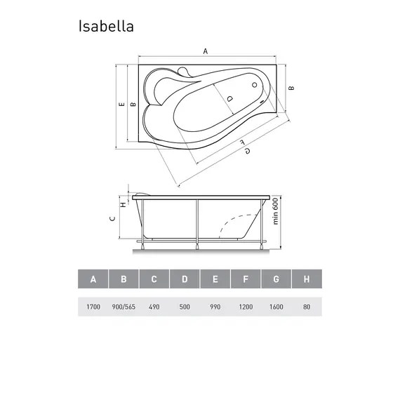 Ванна  акриловая Relisan Isabella  170*90