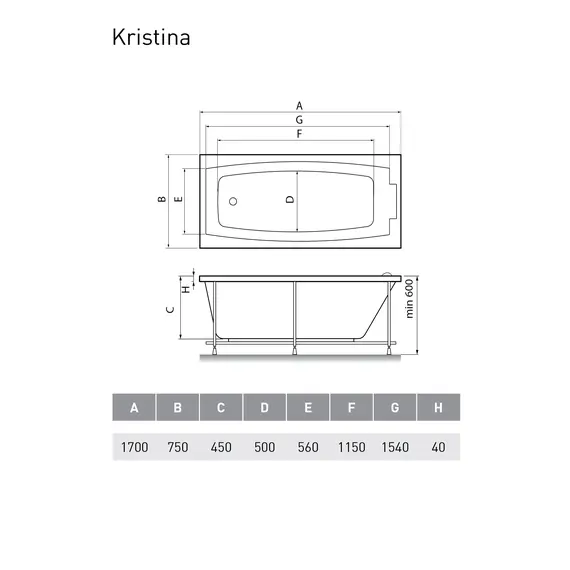 Ванна  акриловая Relisan Kristina