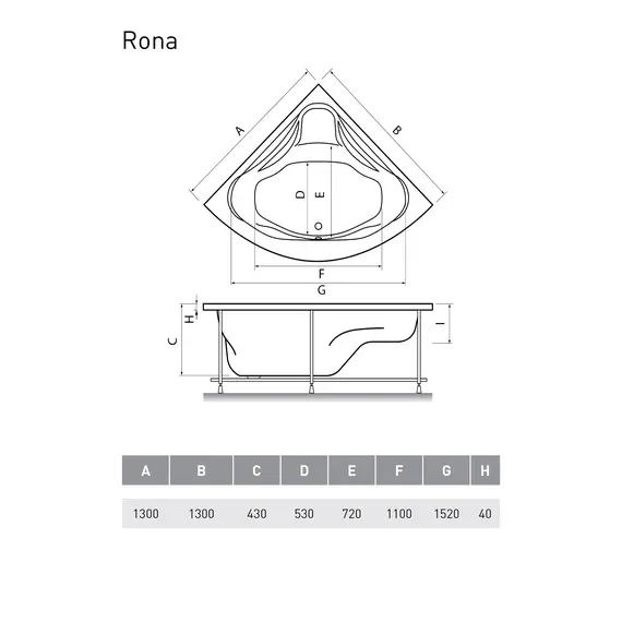 Ванна  акриловая Relisan Rona 130*130