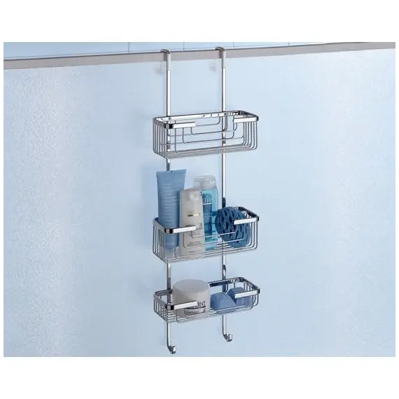 Gedy  решётка прямоугольная 3-х уровневая на душевое стекло + 2 крючка   хром