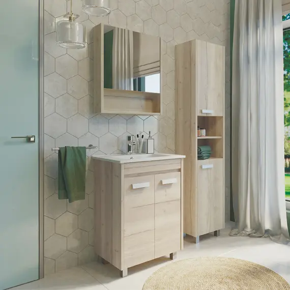 COMFORTY. Тумба-умывальник "Марио-60/75 " дуб дымчатый /сосна с раковиной Quadro 60/75