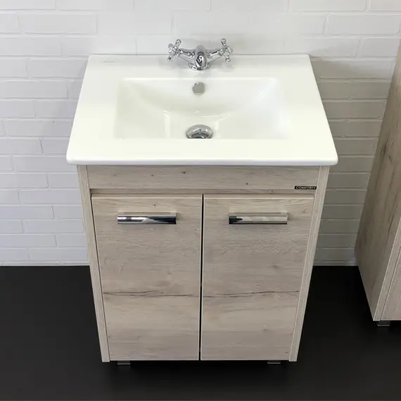 COMFORTY. Тумба-умывальник "Марио-60/75 " дуб дымчатый /сосна с раковиной Quadro 60/75