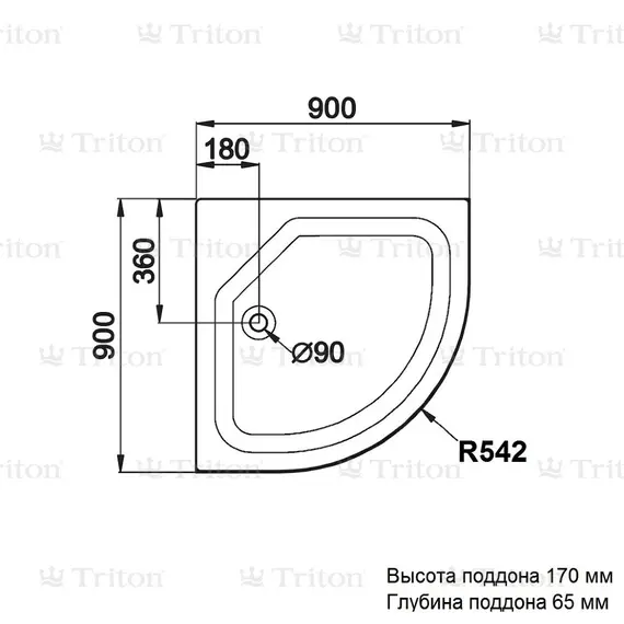 Поддон для душа Triton ПД4/ПД7/ПД20 четверть круга, средний