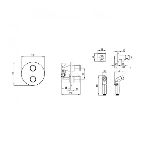 Смеситель Lemark Yeti LM7819C термостатический с гигиеническим душем, встраиваемый