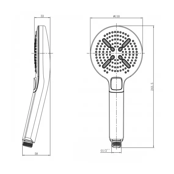 Лейка душевая Lemark  круглая 3-функциональная 110х244 мм хром