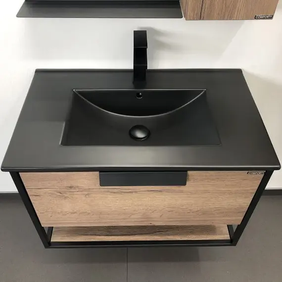 Тумба-умывальник Comforty  Бонн 75/90 с раковиной  белая/черная