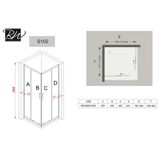 Душевой угол Black & White S102  прозрачное/хром
