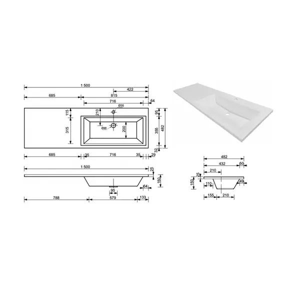 Тумба напольная 3 ящика с раковиной Style Line  Даллас  левая/правая