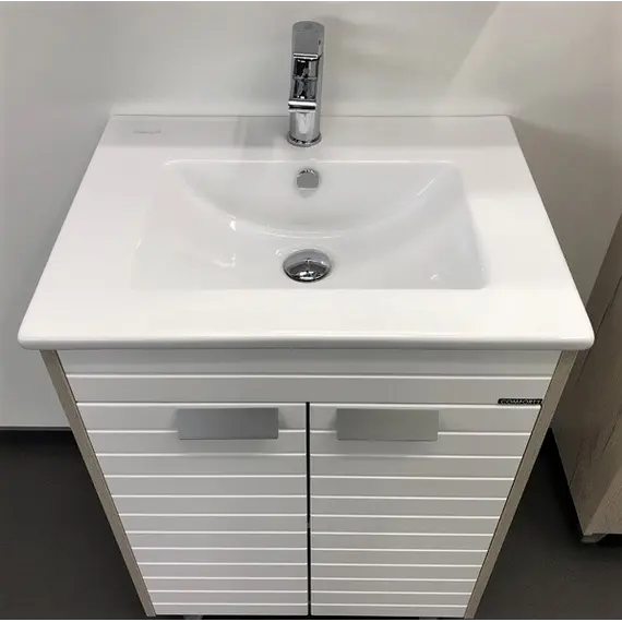 COMFORTY. Тумба-умывальник "Клеон-60Н/75Н/90Н" напольная  белый/дуб дымчатый с раковиной