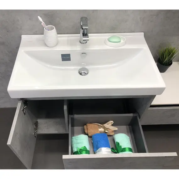 COMFORTY. Тумба-умывальник "Осло-80" бетон светлый с раковиной Fest 80