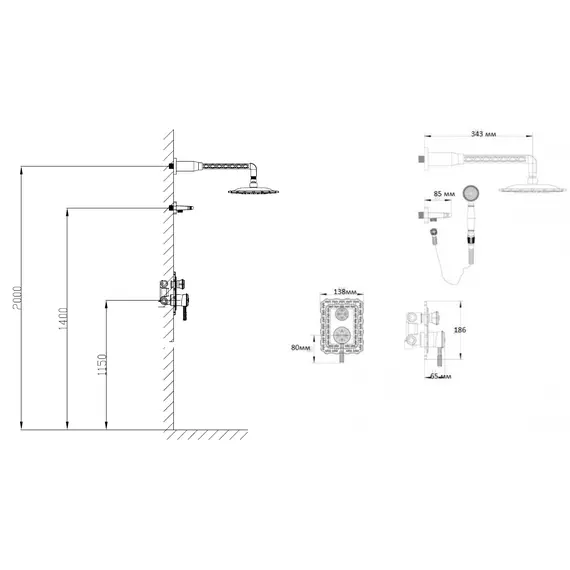 Bronze De Luxe Windsor Комплект для душа встраиваемый без излива