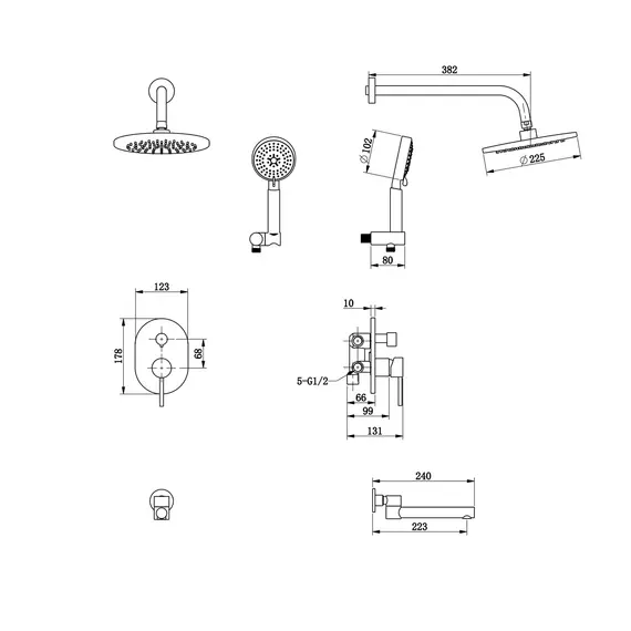 Bronze De Luxe SCANDI Душевой комплект встраиваемый