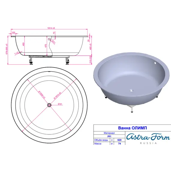 Ванна Astra-Form ОЛИМП 181х181 см