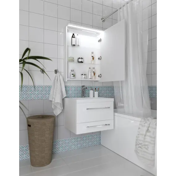 Зеркало-шкаф 1Marka Соната 60 1д с подсветкой, белый глянец