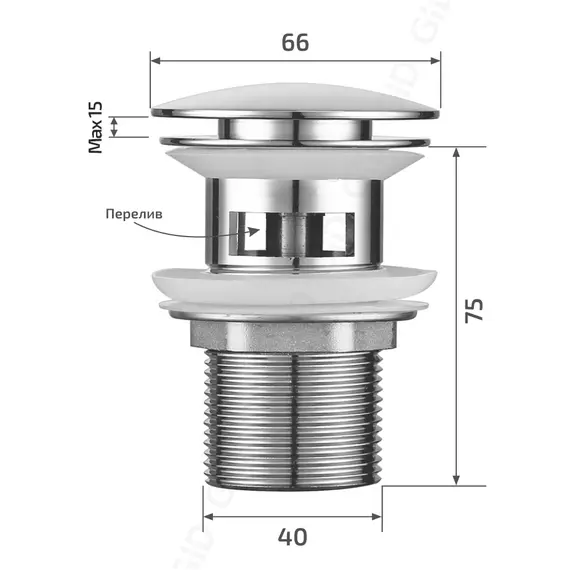 Донный клапан для раковины хром с переливом Gid CH100-1