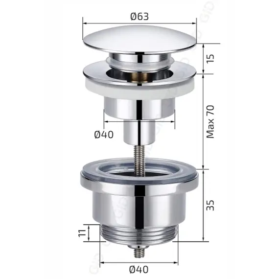 Донный клапан Gid G-60W белый универсальный