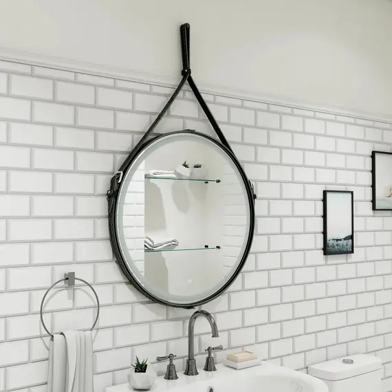 Зеркало ACWEN "Millenium Black Led" D-65 на ремне из натурал. кожи черного цвета