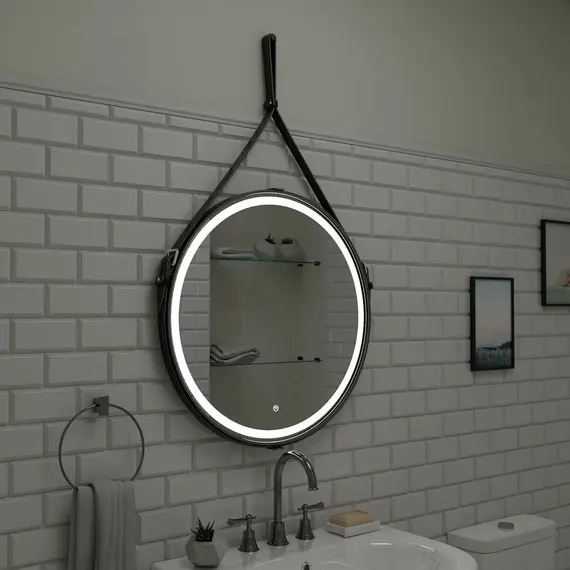 Зеркало ACWEN "Millenium Black Led" D-65 на ремне из натурал. кожи черного цвета