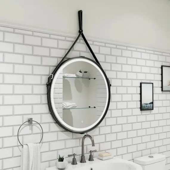 Зеркало ACWEN "Millenium Black Led" D-65 на ремне из натурал. кожи черного цвета