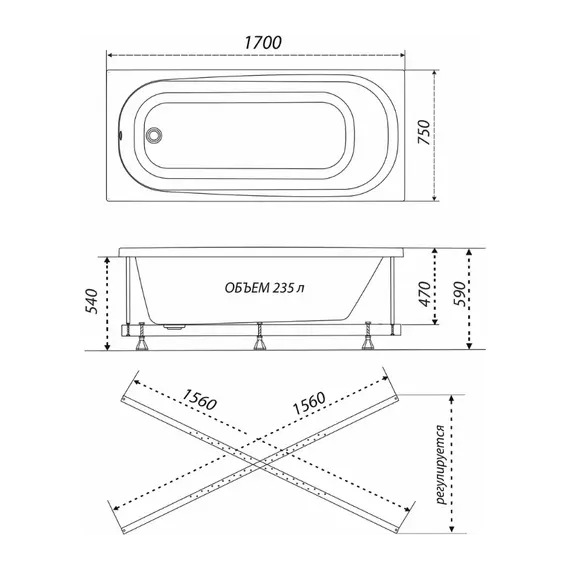 Ванна акриловая Triton Дина 170х75