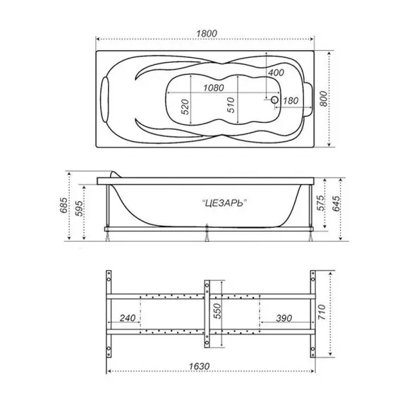 Ванна акриловая Triton Цезарь 180х80, Персей 190х90
