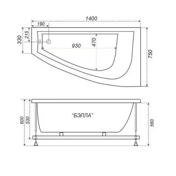 Ванна акриловая Triton Бэлла 140х75 левая / правая