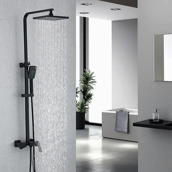 Душевая стойка ACWEN 1901В с изливом, черный матовый