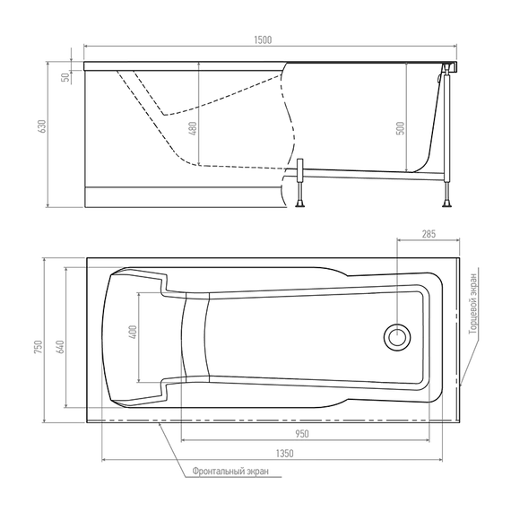 Ванна акриловая TIMO HELLA 150х75 170х75 180х80