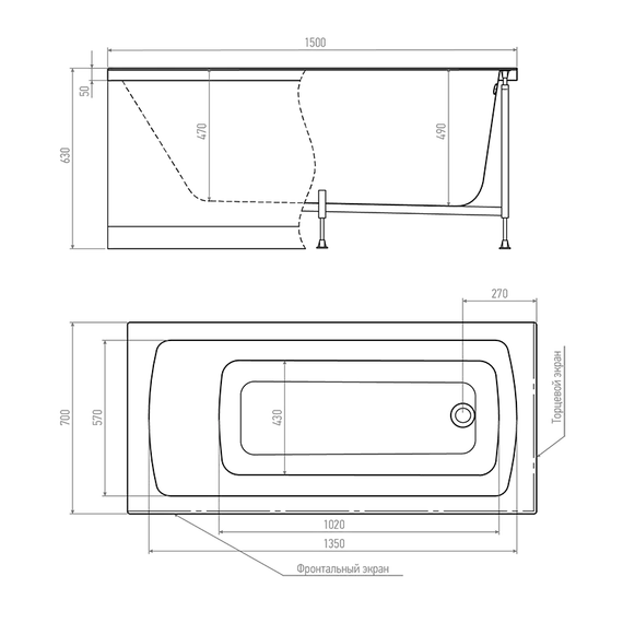 Ванна акриловая TIMO RITTA 120х70 150х70 160х70 170х75