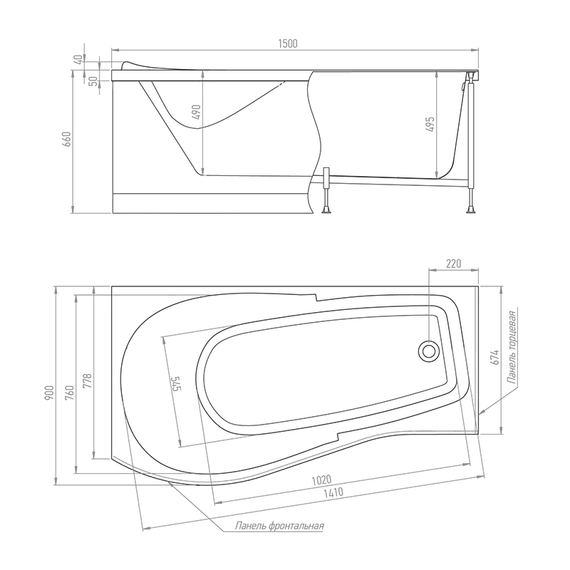 Ванна акриловая TIMO VINO L/R 150х90 170х90