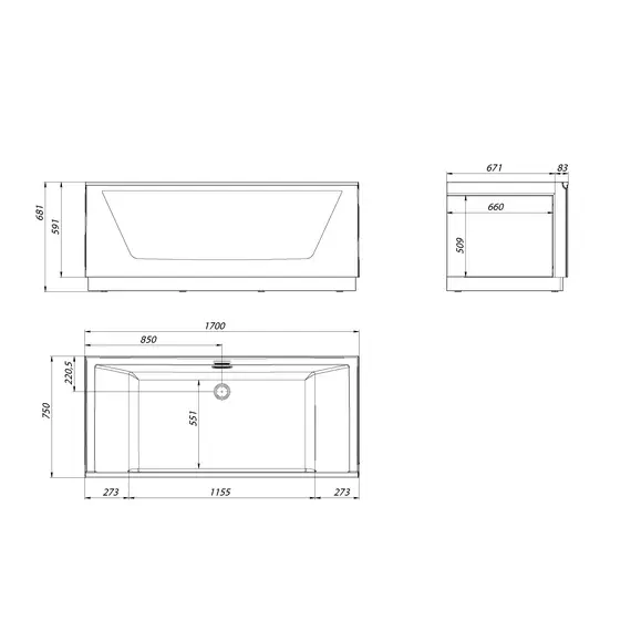 Ванна AIMA NEO 170*75 1 стекло (принт бетон)