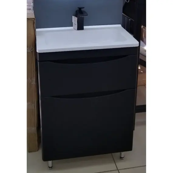 Тумба напольная с раковиной Style Line "Бергамо мини 70" (2 ящ.) Люкс антискрейтч черный, PLUS