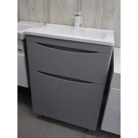 Тумба напольная с раковиной Style Line "Бергамо мини " (2 ящ.) Люкс антискрейтч серый, PLUS