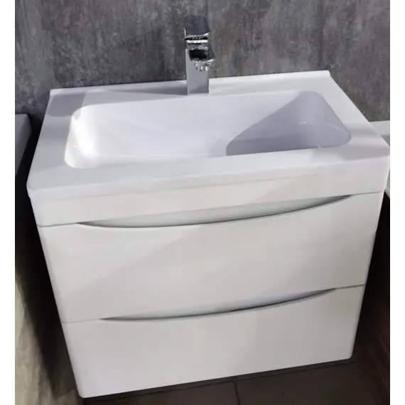 Тумба подвесная с раковиной Style Line "Бергамо мини " (2 ящ.) Люкс антискрейтч белый, PLUS