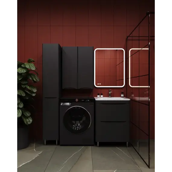 Тумба напольная с раковиной Style Line "Бергамо мини 70" (2 ящ.) Люкс антискрейтч черный, PLUS