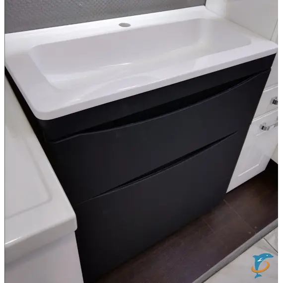 Тумба подвесная с раковиной Style Line "Бергамо мини " (2 ящ.) Люкс антискрейтч черный, PLUS