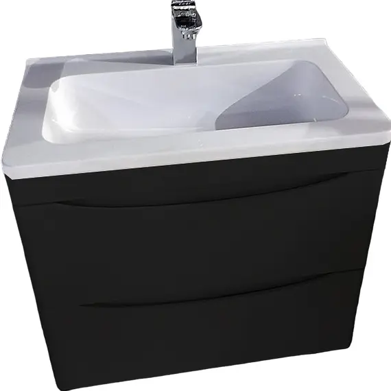 Тумба подвесная с раковиной Style Line "Бергамо мини " (2 ящ.) Люкс антискрейтч черный, PLUS