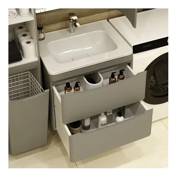 Тумба подвесная с раковиной  Style Line "Бергамо мини" (2 ящ.) Люкс антискрейтч серый, PLUS