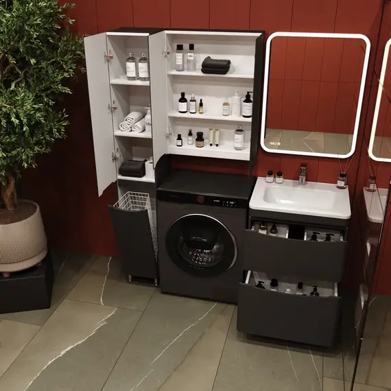 Тумба подвесная с раковиной Style Line "Бергамо мини " (2 ящ.) Люкс антискрейтч черный, PLUS