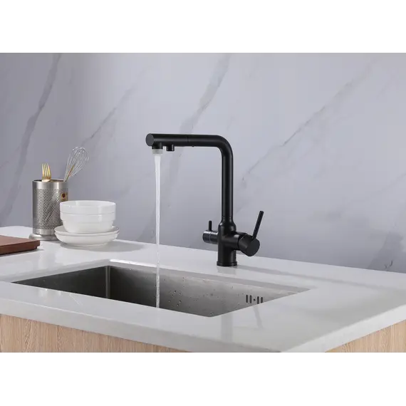 Смеситель ABBER Emotion AF8814B для кухни с подключением фильтра и выдвижной лейкой, черный матовый