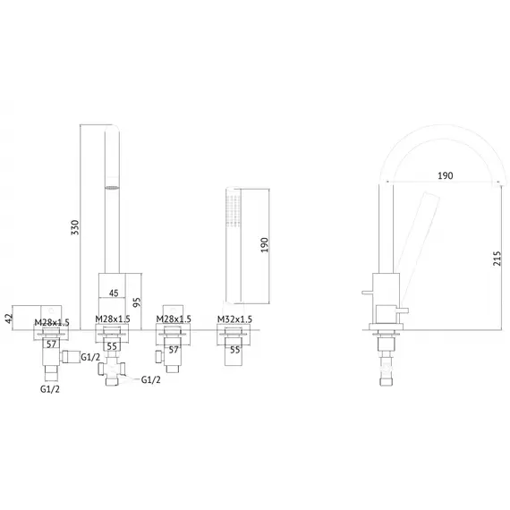 Смеситель ABBER Wasser Kreis AF8113B на борт ванны, черный матовый
