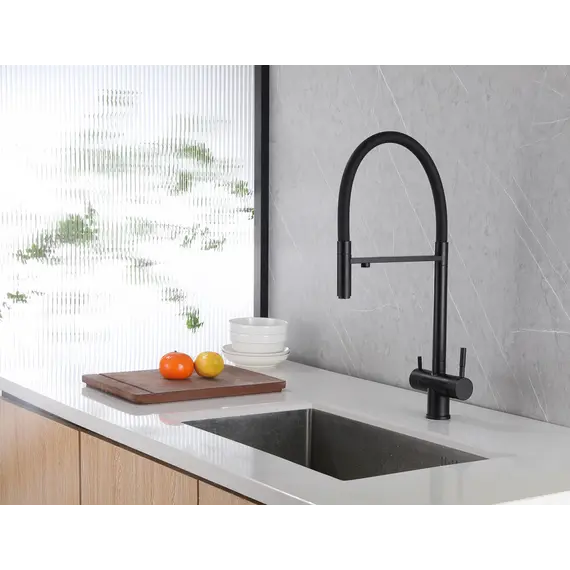 Смеситель ABBER Wasser Kreis AF81141B для кухни с подключением фильтра и выдвижной лейкой, черный матовый