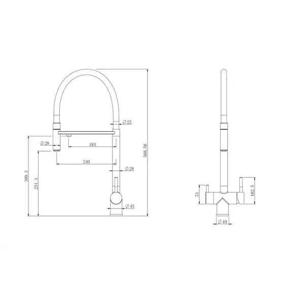 Смеситель ABBER Wasser Kreis AF81141B для кухни с подключением фильтра и выдвижной лейкой, черный матовый