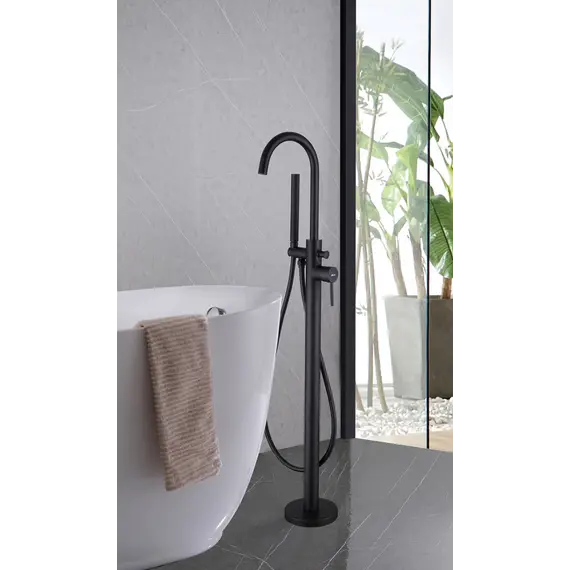 Смеситель ABBER Wasser Kreis AF8115B напольный для ванны, черный матовый