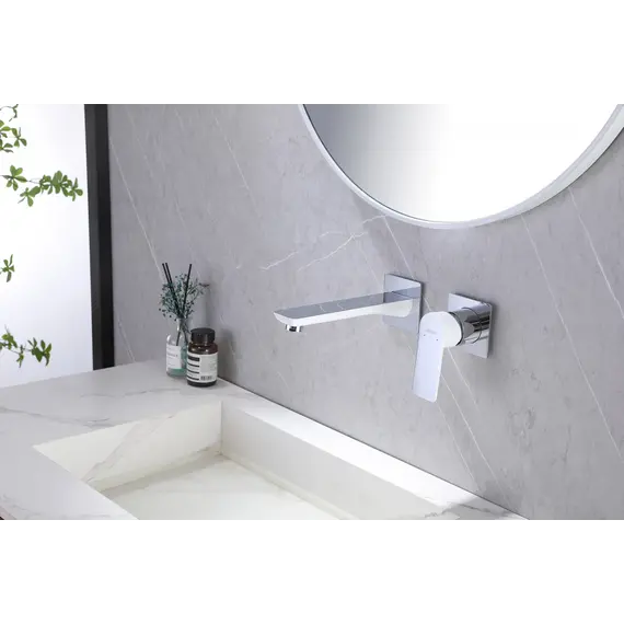 Смеситель ABBER Weiss Insel AF8082W для раковины скрытого монтажа, белый-хром